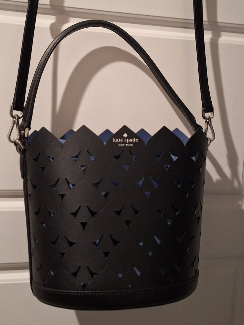 Kate Spade Small Bucket Bag Floral Cutouts Blue Lining Drawstring